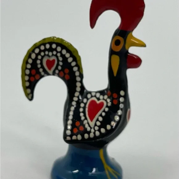 Portuguese Galo de Barcelos Traditional Good Luck Metal Rooster Hand Painted 2" - Picture 3 of 6